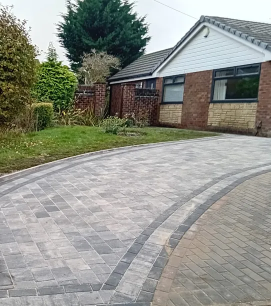 Silver grey block paving driveway