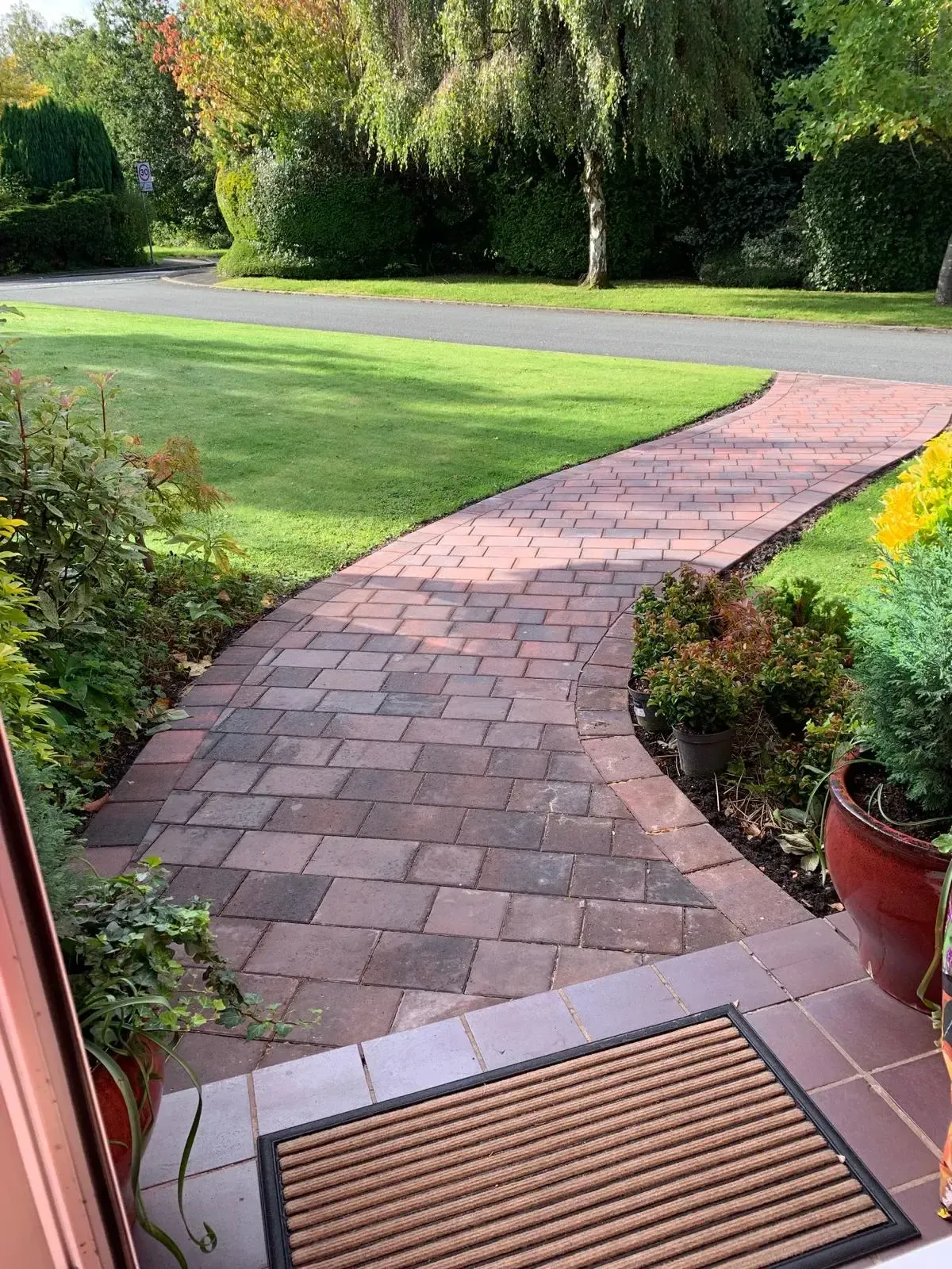 Curved garden path through planting