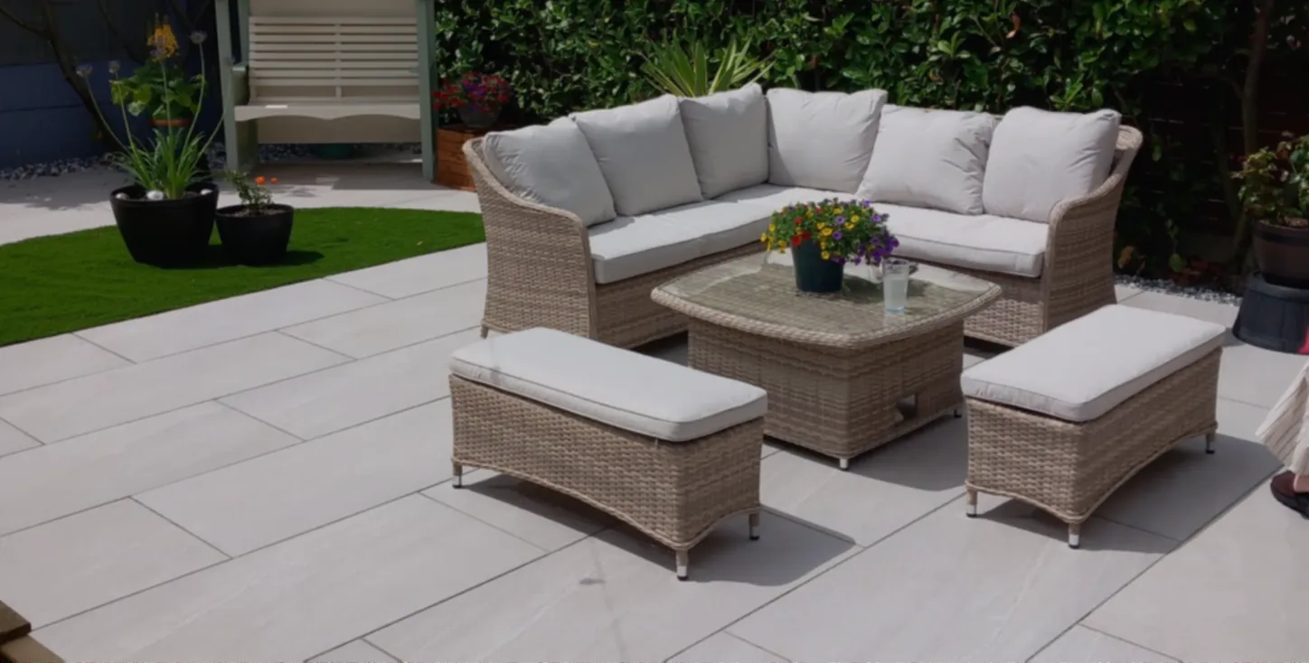 Porcelain patio in a rear garden